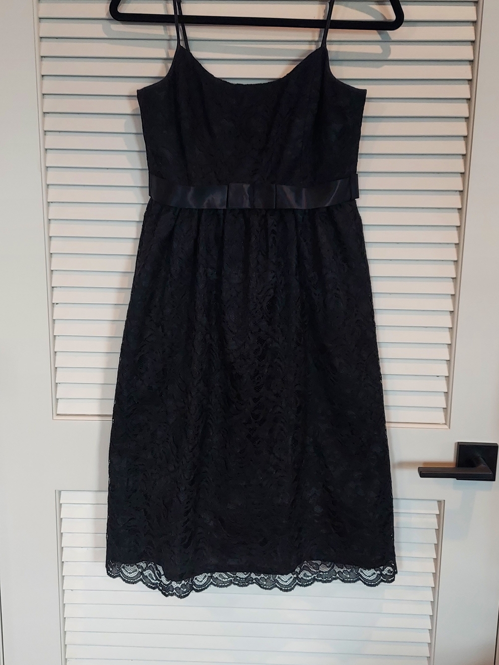 BCBG Black Lace Midi Dress with Satin Waistband